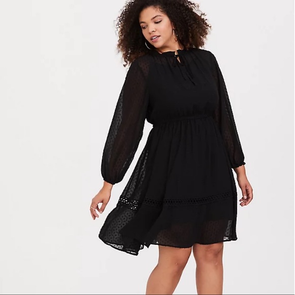 torrid Dresses & Skirts - Torrid Black Clip Dot Ruffle Neck Skater Dress - 12